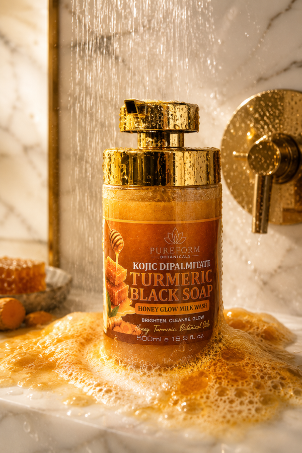 PUREFORM BOTANICALS™ Kojic Dipalmitate Turmeric Black Soap Honey Glow Milk Wash